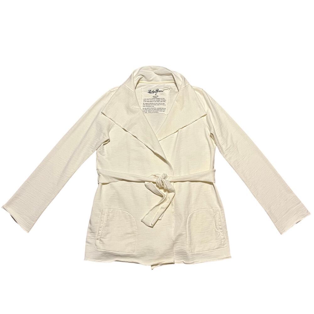 NWOT Lucky Brand Wrap Tie Open Front Ivory Cardigan XL Pockets Boho Classic City - Picture 3 of 6